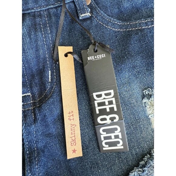 NWT Bee & Ceci Blue Skinny Fit Frayed Distressed Stretch Denim Shorts Women Sz 7 - Picture 6 of 9